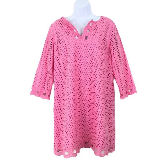 crown & ivy Dresses & Skirts - Crown & Ivy Pink Eyelet Shift Beach Resort Dress